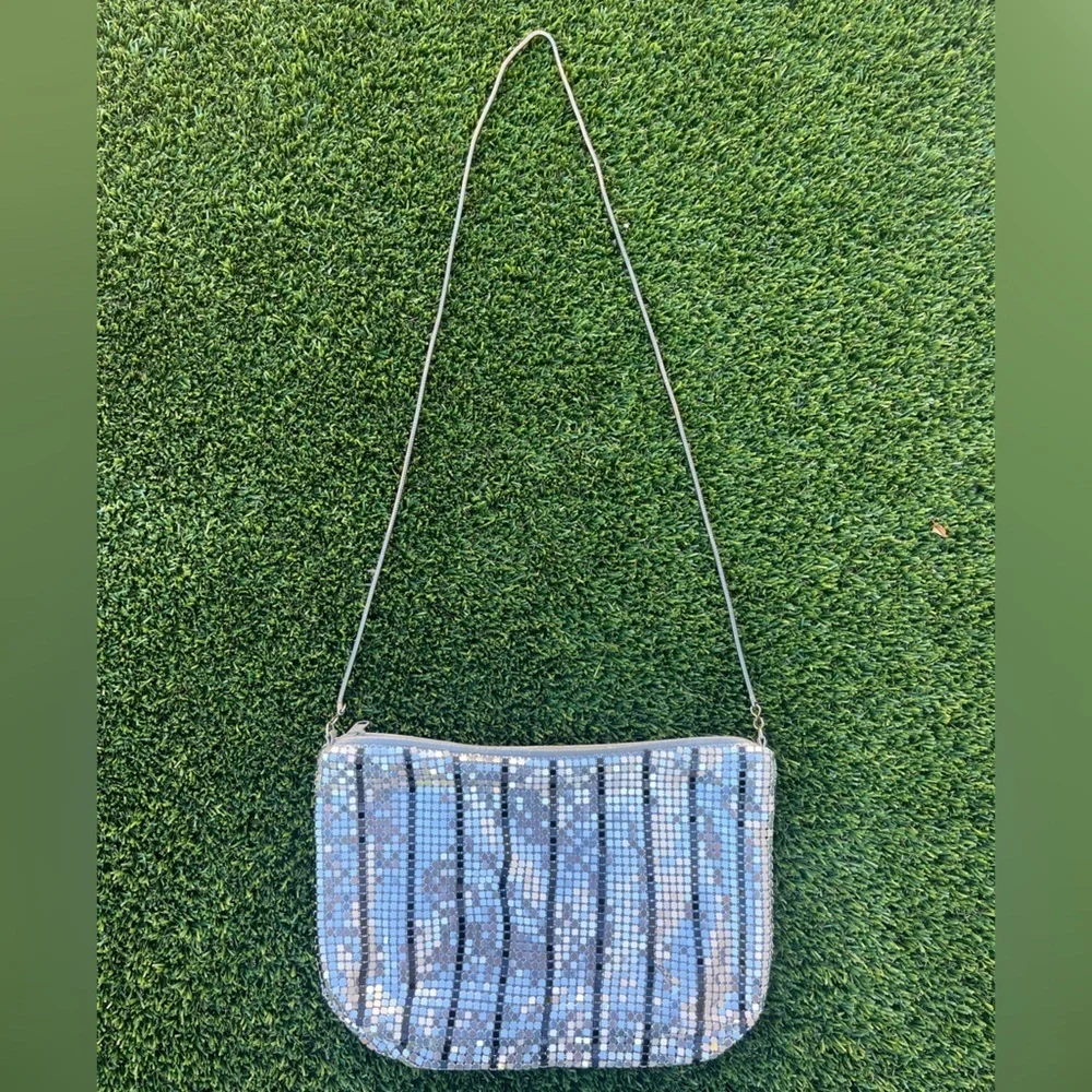 Metal Mesh Silver and Black Shoulder Bag